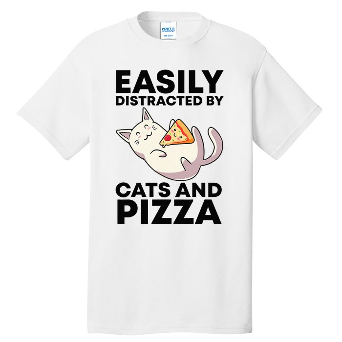 Easily Distracted By Cats And Pizza Kawaii Cat Lovers Gift Tall T-Shirt