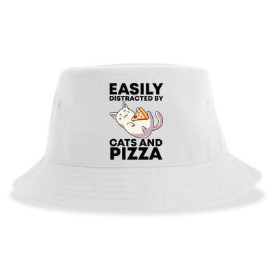 Easily Distracted By Cats And Pizza Kawaii Cat Lovers Gift Sustainable Bucket Hat