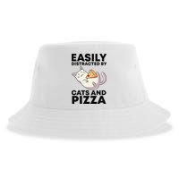 Easily Distracted By Cats And Pizza Kawaii Cat Lovers Gift Sustainable Bucket Hat