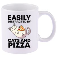 Easily Distracted By Cats And Pizza Kawaii Cat Lovers Gift 11oz C Handle Ceramic Mug