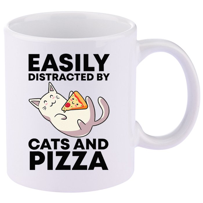 Easily Distracted By Cats And Pizza Kawaii Cat Lovers Gift 11oz C Handle Ceramic Mug