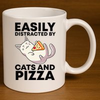 Easily Distracted By Cats And Pizza Kawaii Cat Lovers Gift 11oz C Handle Ceramic Mug