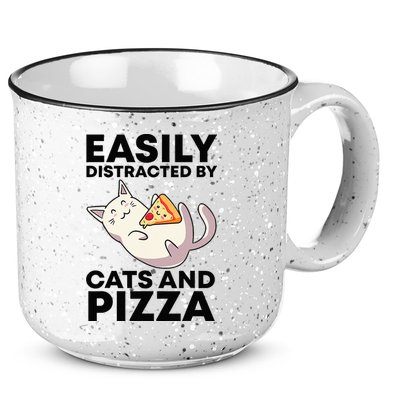 Easily Distracted By Cats And Pizza Kawaii Cat Lovers Gift 15oz Campfire Ceramic Mug