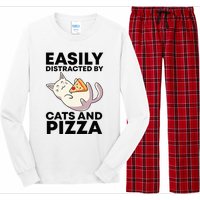 Easily Distracted By Cats And Pizza Kawaii Cat Lovers Gift Long Sleeve Pajama Set