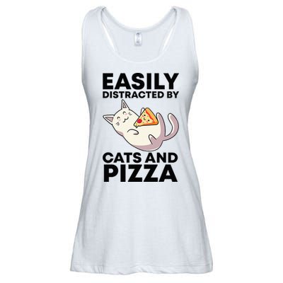 Easily Distracted By Cats And Pizza Kawaii Cat Lovers Gift Ladies Essential Flowy Tank