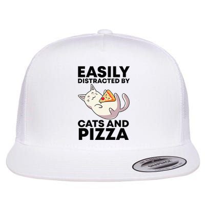 Easily Distracted By Cats And Pizza Kawaii Cat Lovers Gift Flatbill Hat