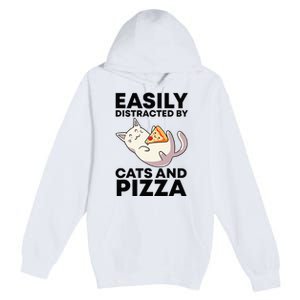 Easily Distracted By Cats And Pizza Kawaii Cat Lovers Gift Premium Pullover Hoodie