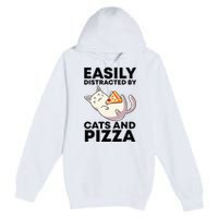 Easily Distracted By Cats And Pizza Kawaii Cat Lovers Gift Premium Pullover Hoodie