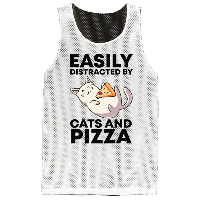 Easily Distracted By Cats And Pizza Kawaii Cat Lovers Gift Mesh Reversible Basketball Jersey Tank