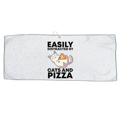 Easily Distracted By Cats And Pizza Kawaii Cat Lovers Gift Large Microfiber Waffle Golf Towel