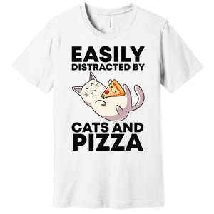 Easily Distracted By Cats And Pizza Kawaii Cat Lovers Gift Premium T-Shirt