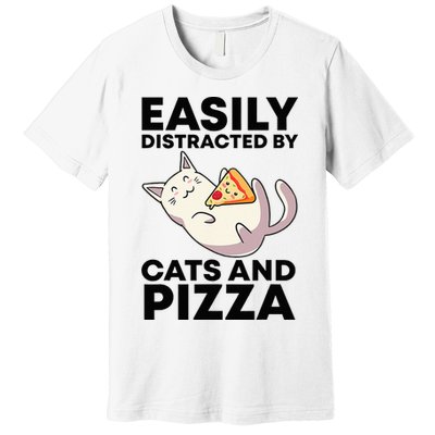 Easily Distracted By Cats And Pizza Kawaii Cat Lovers Gift Premium T-Shirt