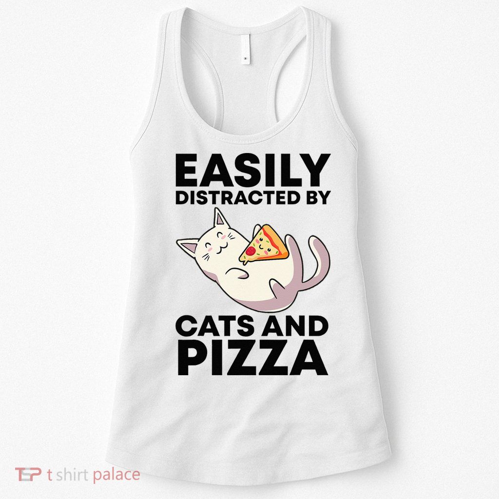 Easily Distracted By Cats And Pizza Kawaii Cat Lovers Gift Womens Tank Top