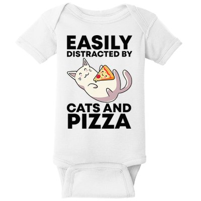 Easily Distracted By Cats And Pizza Kawaii Cat Lovers Gift Baby Bodysuit