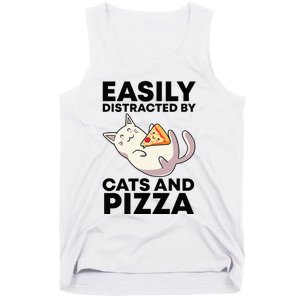 Easily Distracted By Cats And Pizza Kawaii Cat Lovers Gift Tank Top