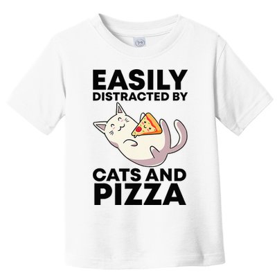 Easily Distracted By Cats And Pizza Kawaii Cat Lovers Gift Toddler T-Shirt