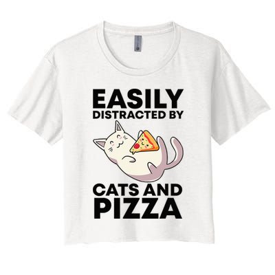 Easily Distracted By Cats And Pizza Kawaii Cat Lovers Gift Crop Top
