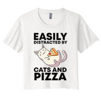 Easily Distracted By Cats And Pizza Kawaii Cat Lovers Gift Women's Crop Top Tee