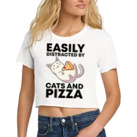 Easily Distracted By Cats And Pizza Kawaii Cat Lovers Gift Women's Crop Top Tee