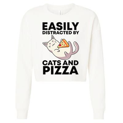 Easily Distracted By Cats And Pizza Kawaii Cat Lovers Gift Cropped Pullover Crew