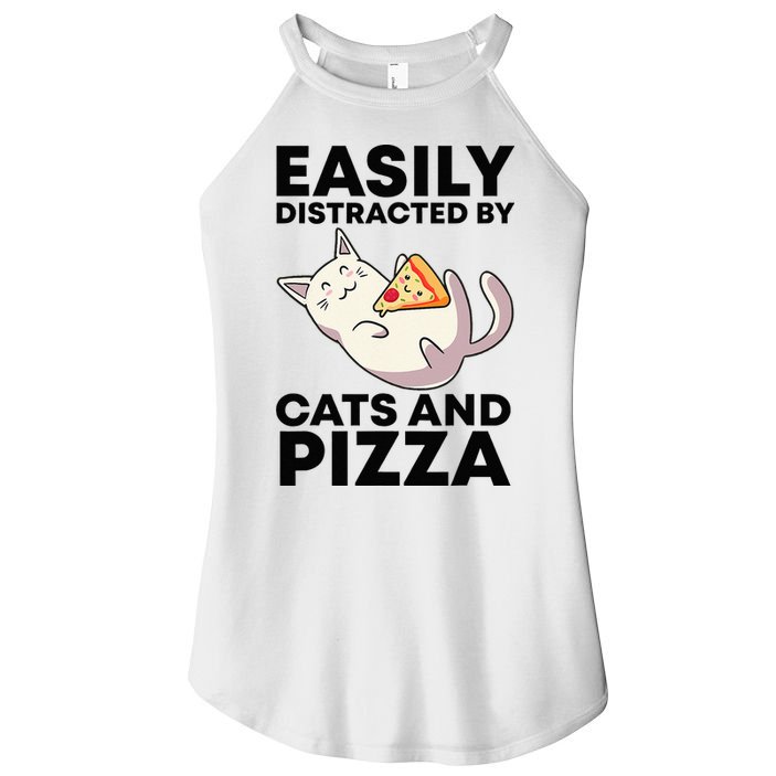 Easily Distracted By Cats And Pizza Kawaii Cat Lovers Gift Women's Perfect Tri Rocker Tank