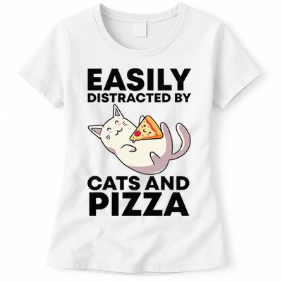 Easily Distracted By Cats And Pizza Kawaii Cat Lovers Gift Womens T-Shirt