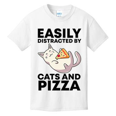Easily Distracted By Cats And Pizza Kawaii Cat Lovers Gift Kids T-Shirt