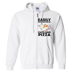 Easily Distracted By Cats And Pizza Kawaii Cat Lovers Gift Full Zip Hoodie