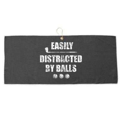 Easily Distracted By Balls Funny Golf Ball Putt Design Large Microfiber Waffle Golf Towel