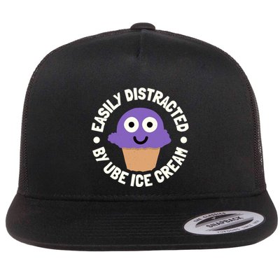 Easily Distracted By Ube Ice Cream Ube Ice Cream Lover Flat Bill Trucker Hat
