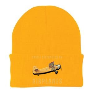 Easily Distracted By Airplanes Aviation Pilot Gift Knit Cap Winter Beanie