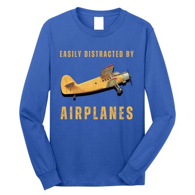 Easily Distracted By Airplanes Aviation Pilot Gift Long Sleeve Shirt