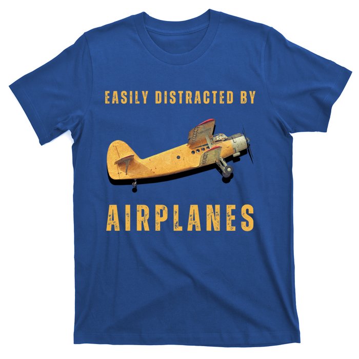 Easily Distracted By Airplanes Aviation Pilot Gift T-Shirt