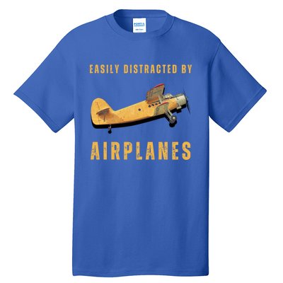 Easily Distracted By Airplanes Aviation Pilot Gift Tall T-Shirt