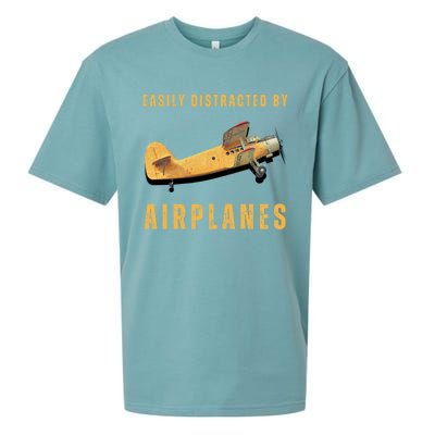 Easily Distracted By Airplanes Aviation Pilot Gift Sueded Cloud Jersey T-Shirt