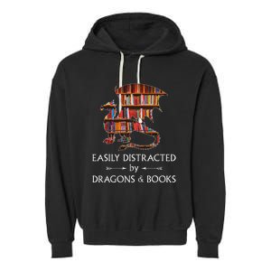 Easily Distracted By Dragons And Books Book & Dragon Garment-Dyed Fleece Hoodie