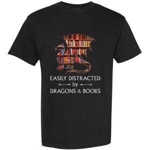 Easily Distracted By Dragons And Books Book & Dragon Garment-Dyed Heavyweight T-Shirt