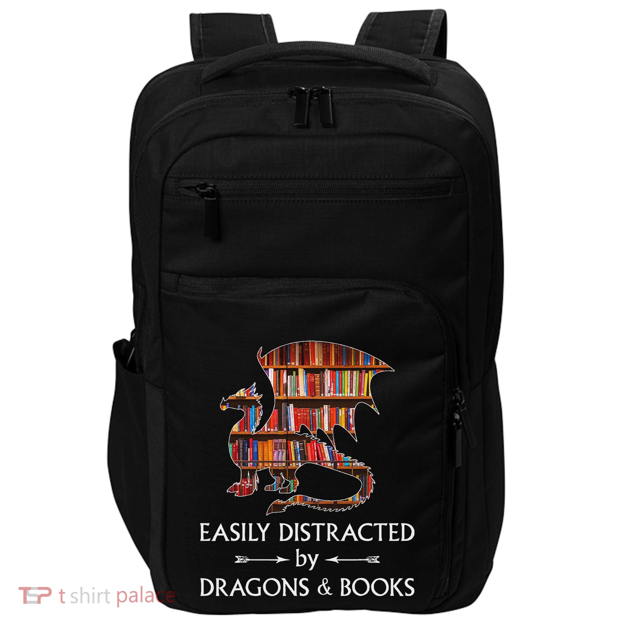 Easily Distracted By Dragons And Books Book & Dragon Impact Tech Backpack