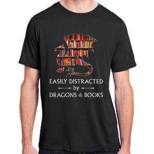 Easily Distracted By Dragons And Books Book & Dragon Adult ChromaSoft Performance T-Shirt