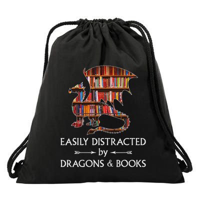 Easily Distracted By Dragons And Books Book & Dragon Drawstring Bag