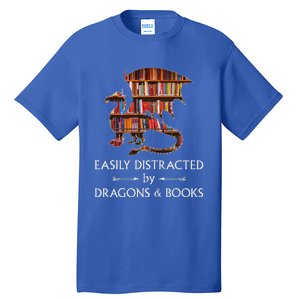 Easily Distracted By Dragons And Books Book & Dragon Tall T-Shirt