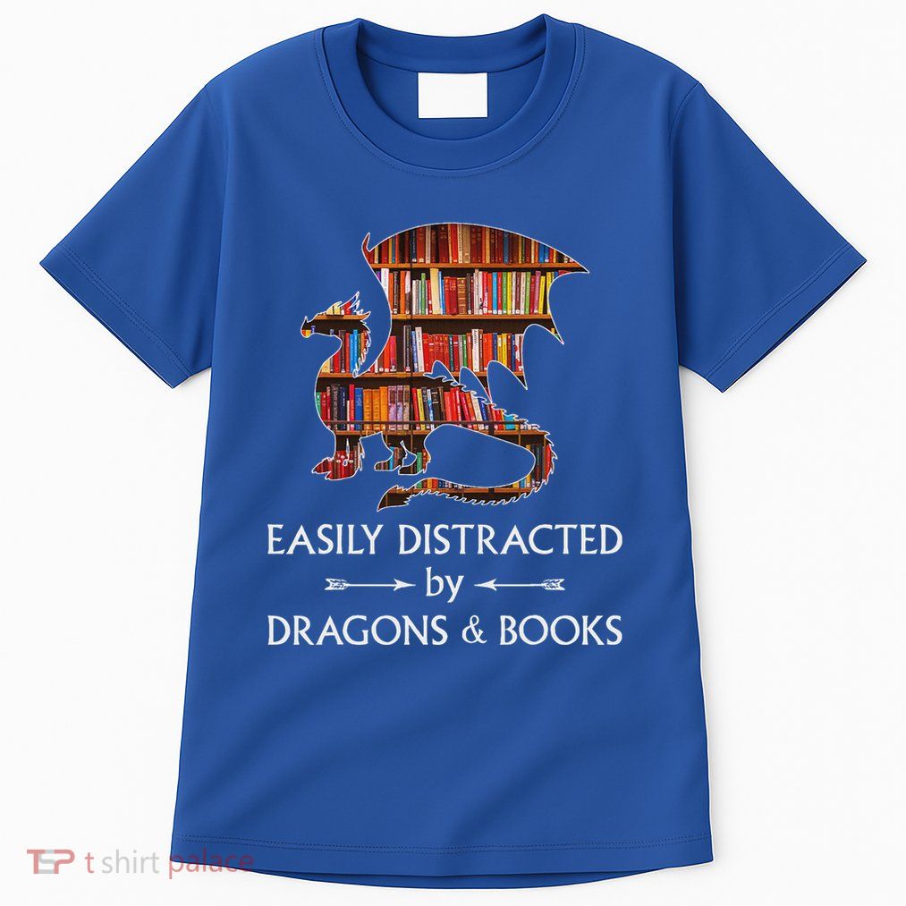 Easily Distracted By Dragons And Books Book & Dragon Tall T-Shirt