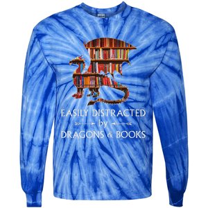 Easily Distracted By Dragons And Books Book & Dragon Tie-Dye Long Sleeve Shirt