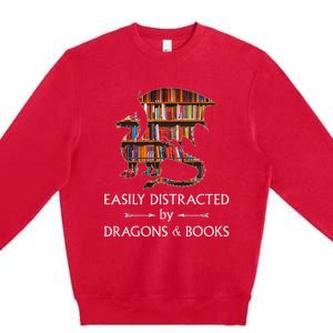 Easily Distracted By Dragons And Books Book & Dragon Premium Crewneck Sweatshirt