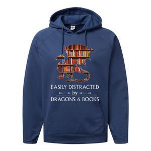 Easily Distracted By Dragons And Books Book & Dragon Performance Fleece Hoodie