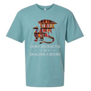 Easily Distracted By Dragons And Books Book & Dragon Sueded Cloud Jersey T-Shirt