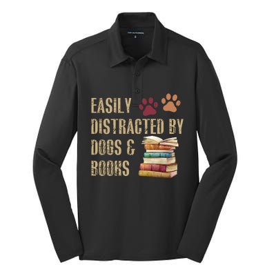 Easily Distracted By Dogs And Books Silk Touch Performance Long Sleeve Polo