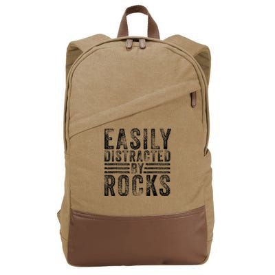 Easily Distracted By Rocks Geology Stone Lover Funny Vintage  Cotton Canvas Backpack