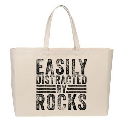 Easily Distracted By Rocks Geology Stone Lover Funny Vintage  Cotton Canvas Jumbo Tote