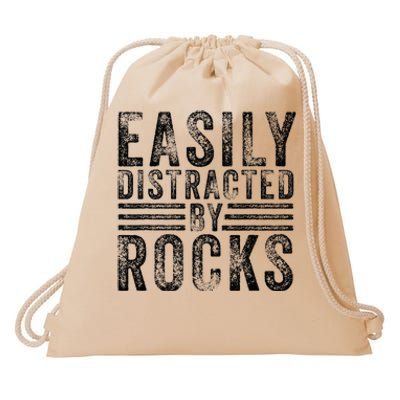 Easily Distracted By Rocks Geology Stone Lover Funny Vintage  Drawstring Bag